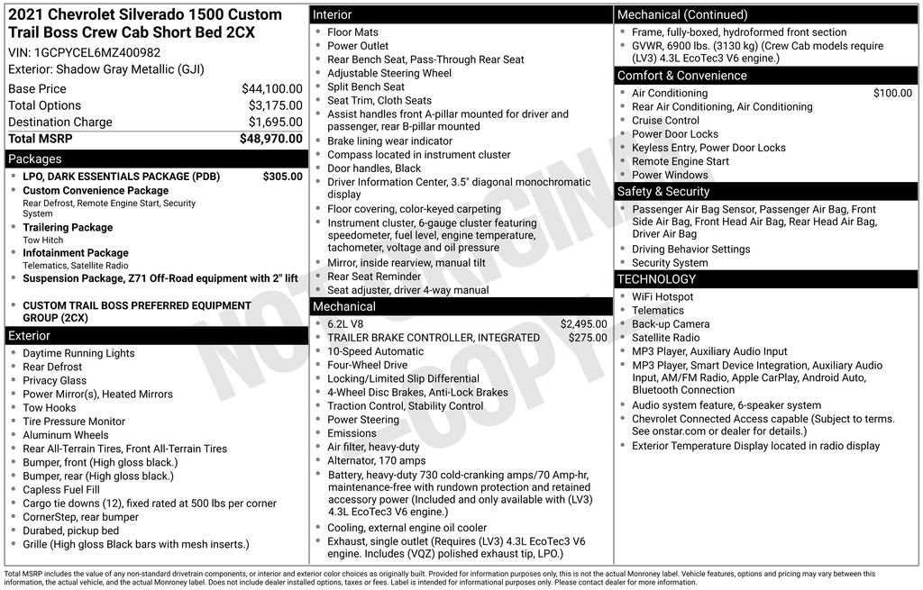 2021 Chevrolet Silverado 1500 Custom Trail Boss