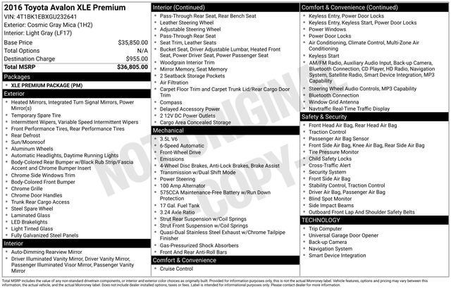 2016 Toyota Avalon XLE Premium