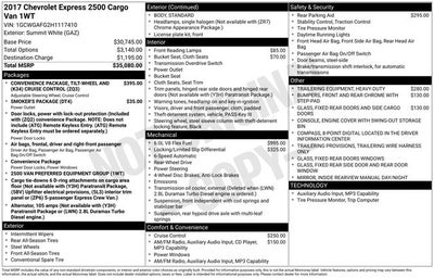 2017 Chevrolet Express 2500 Work Van Cargo