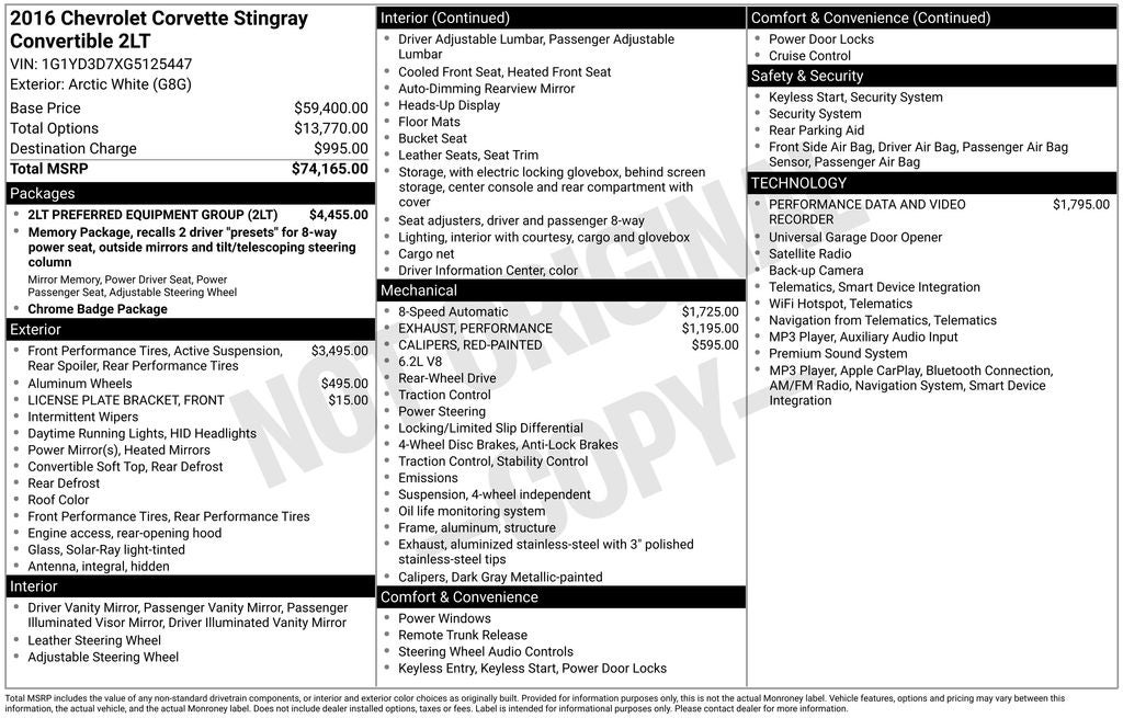 2016 Chevrolet Corvette Stingray 2LT