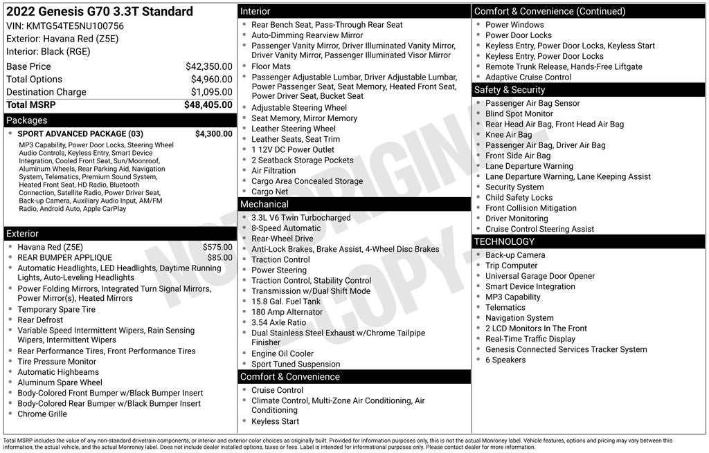 2022 Genesis G70 3.3T